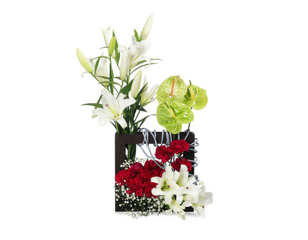 Oriental lilies & green anthuriums arrangement